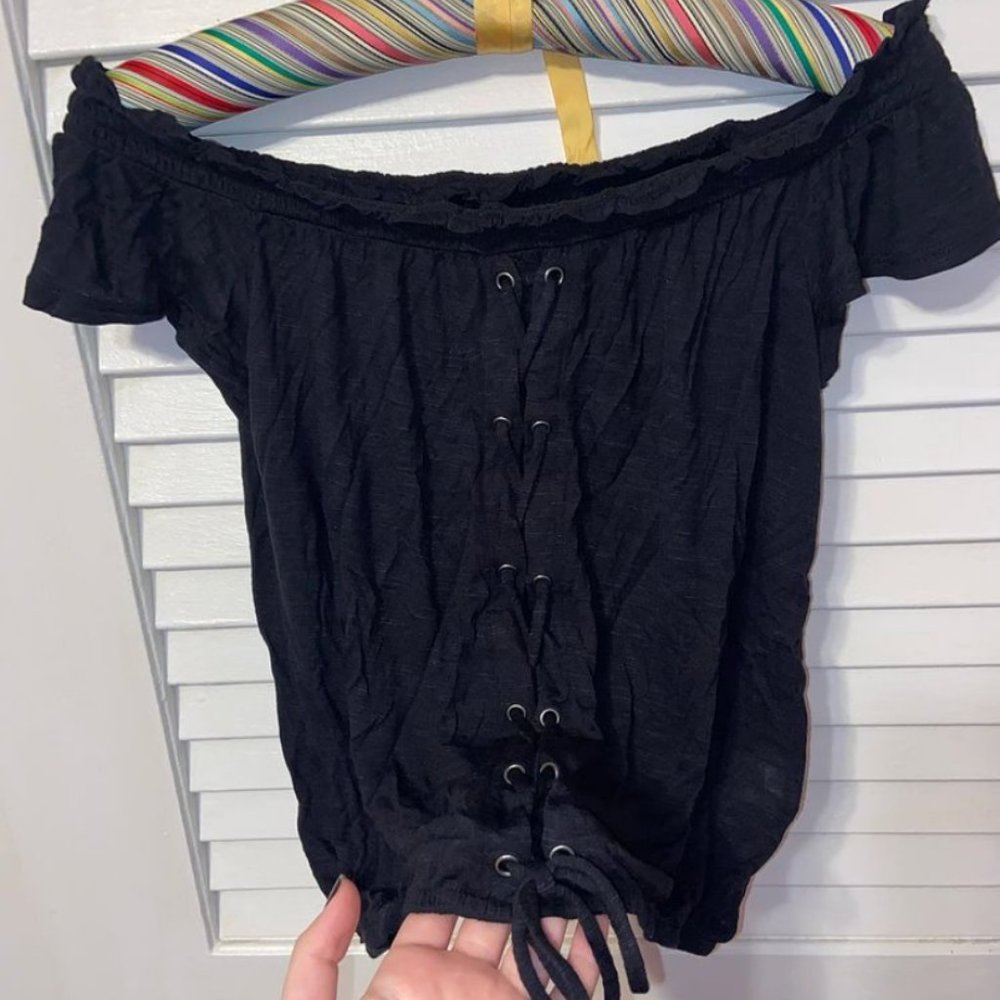 off shoulder lace up top
